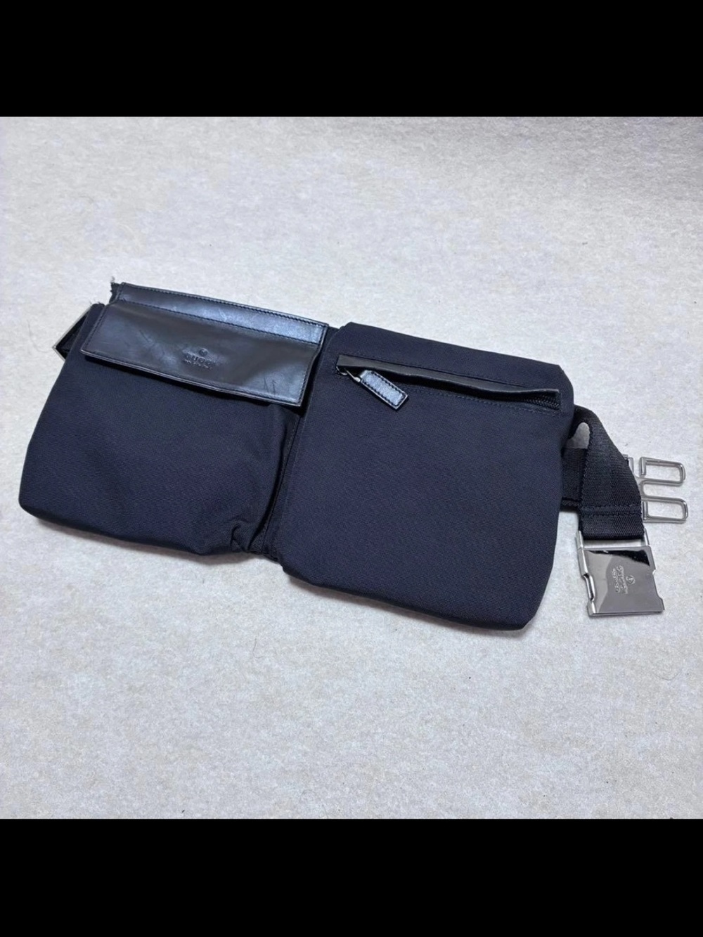 Gucci Black Nylon Dual-Pocket Belt Bag